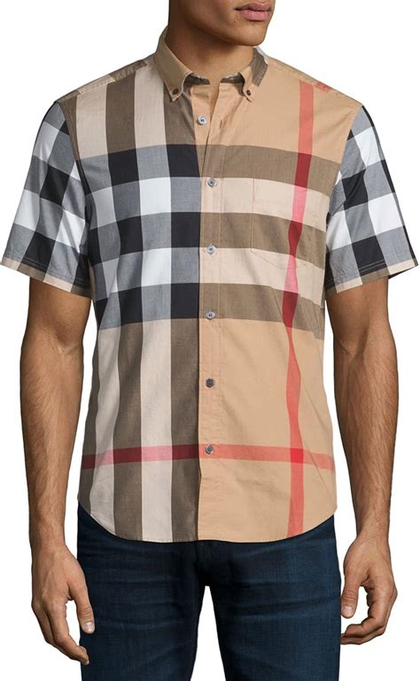 burberry button down short sleeve|Burberry plaid shirt men's.